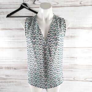 CAbi Bird Print Sleeveless Surplice Sleeveless Blouse sz XS